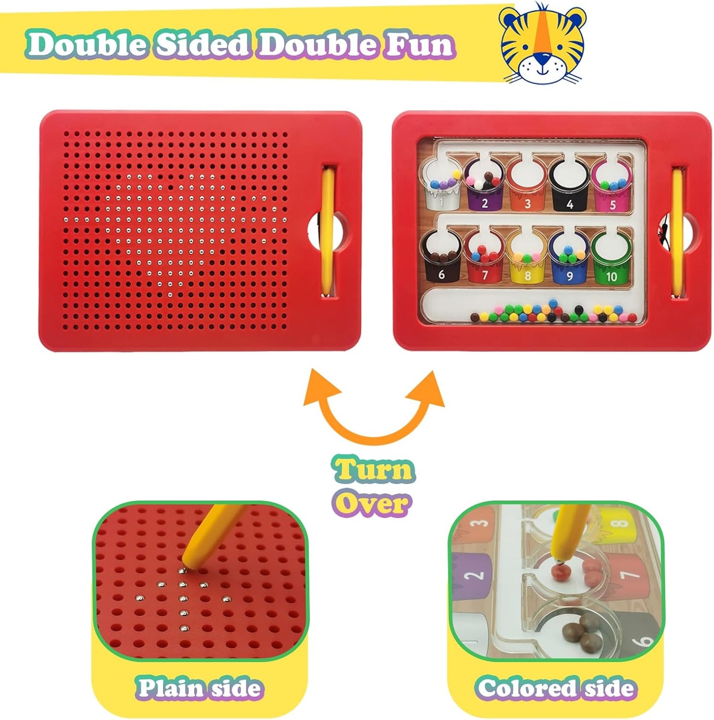 2 in 1 Double-Sided Magnetic Drawing Board for Kids, Magnetic Color Number Maze, Fine Motor Skills Toys, Road Trip Car Activities for Boys Girls 3 4 5 Years Old