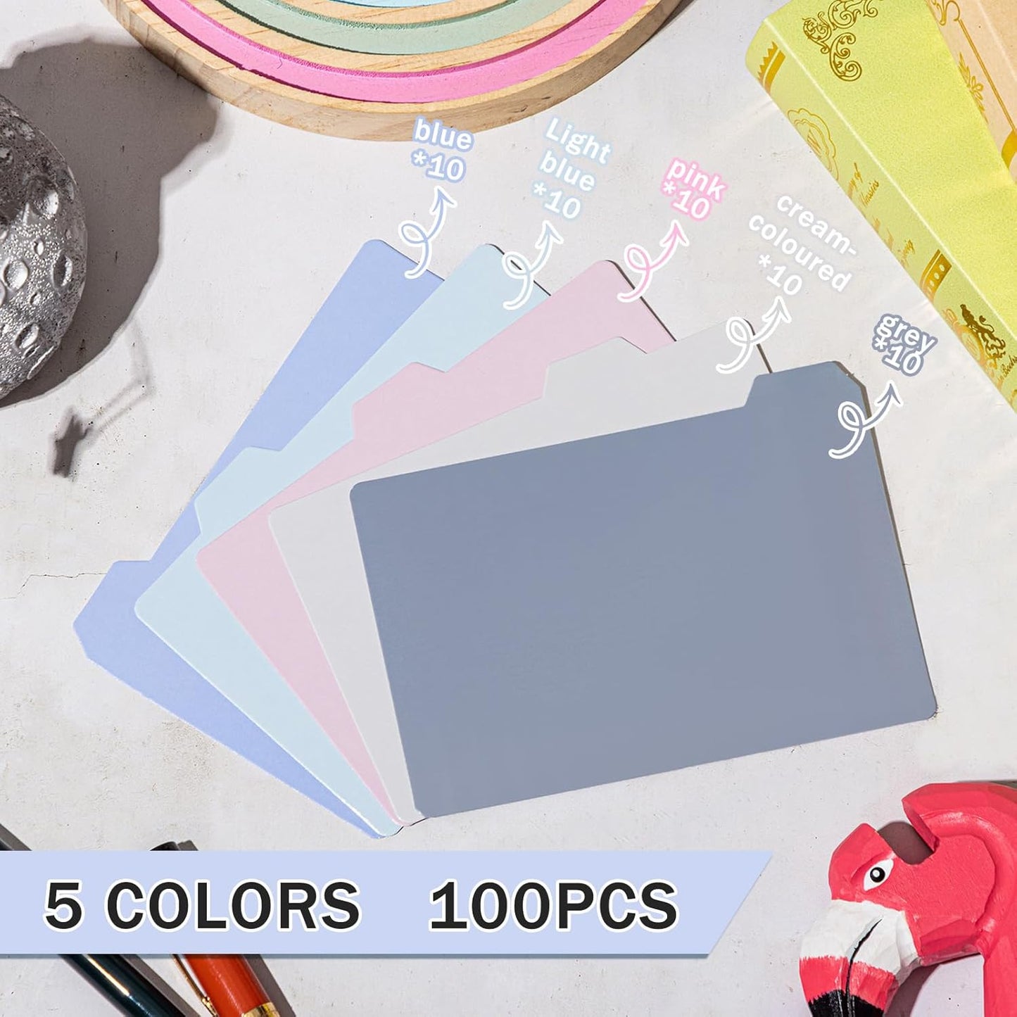 Harloon 104 Pcs Index Card Guide Set Include 100 Pcs 4 x 6 Inch Index Card Dividers 5 Colors Dry Erase Index Cards 4 Pcs Self Adhesive Number Alphabet Stickers File Tabs for Office Business