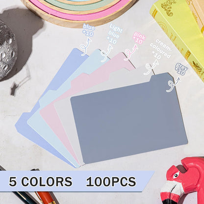 Harloon 104 Pcs Index Card Guide Set Include 100 Pcs 4 x 6 Inch Index Card Dividers 5 Colors Dry Erase Index Cards 4 Pcs Self Adhesive Number Alphabet Stickers File Tabs for Office Business