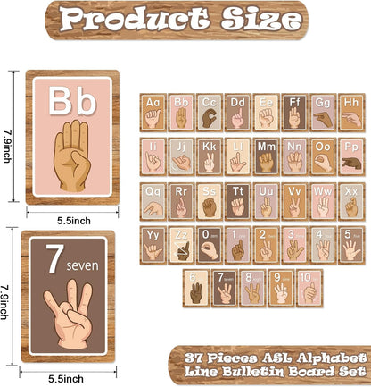 Sign Language Bulletin Board Alphabet - 37 ASL Alphabet Learning ABC Alphabet Poster Classroom Decorative Card Set Kindergarten/Elementary/Homeschool Supplies