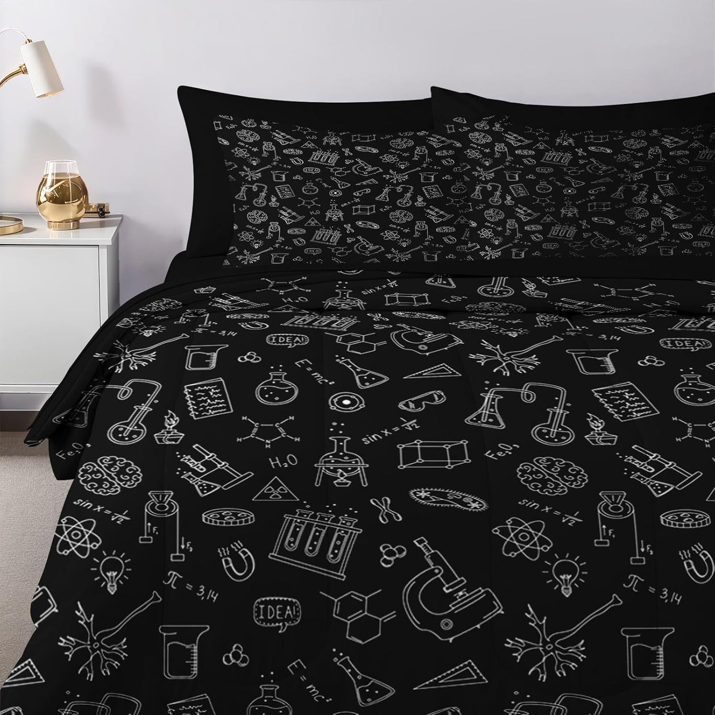 Nesker Comforter Set Twin Size, Science Lab School 5 Pcs Bedding for Kids and Adults, Medical University Chemistry Bed Sheet Sets with Fitted Sheet Pillowcase & Sham