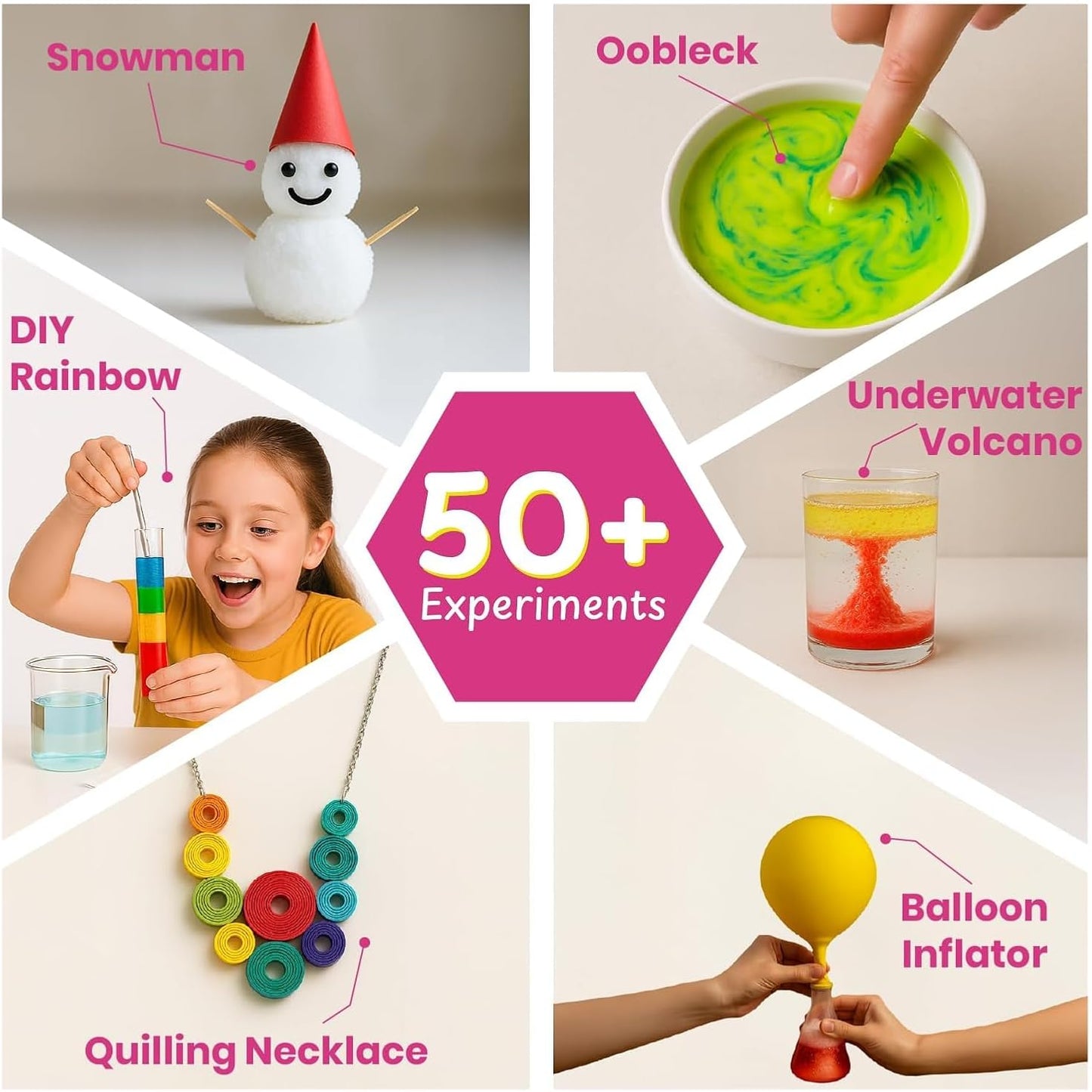 50+ Experiments Science Kit for Girls, Includes DIY Nail Art, Personalised Jewellery, Lip Balm, Frozen Wonderland | Birthday Gift for Girls, Educational Toy for Kids - Curious Junior