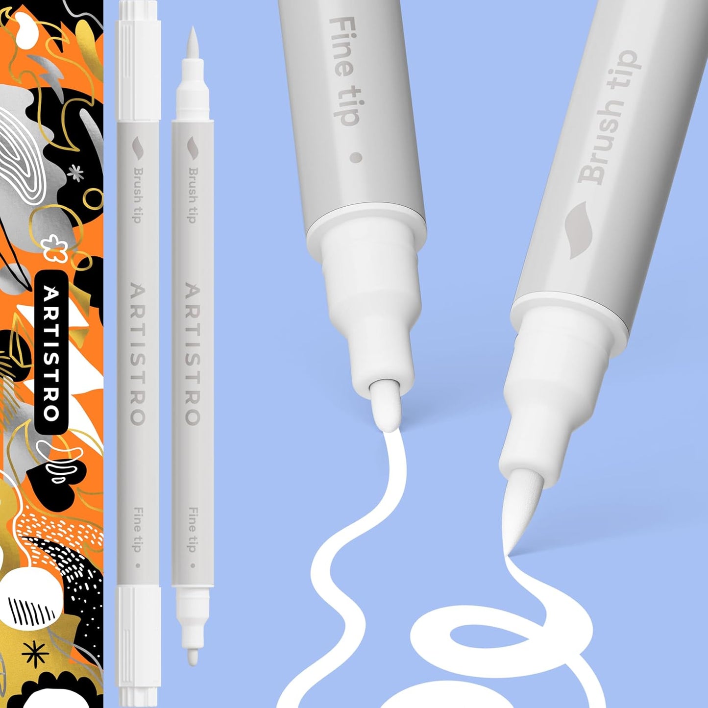 ARTISTRO 2 Gold & Silver Dual-Tip Acrylic Paint Pens - Multisurface Markers for Glass, Rock, Fabric, Wood, Plastic & More - 5mm Dot + 1mm Fine Tips