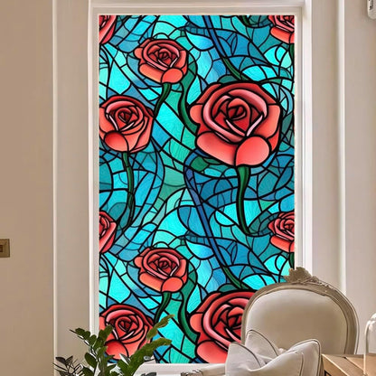 JOONOR Privacy Window Film Stained Glass Window Sticker Non-Adhesive Frosted Glass Film Decorative Magnolia Flower Pattern Static Cling Decals for Home UV Blocking/Heat Insulation 17.7 x 39.4 Inch