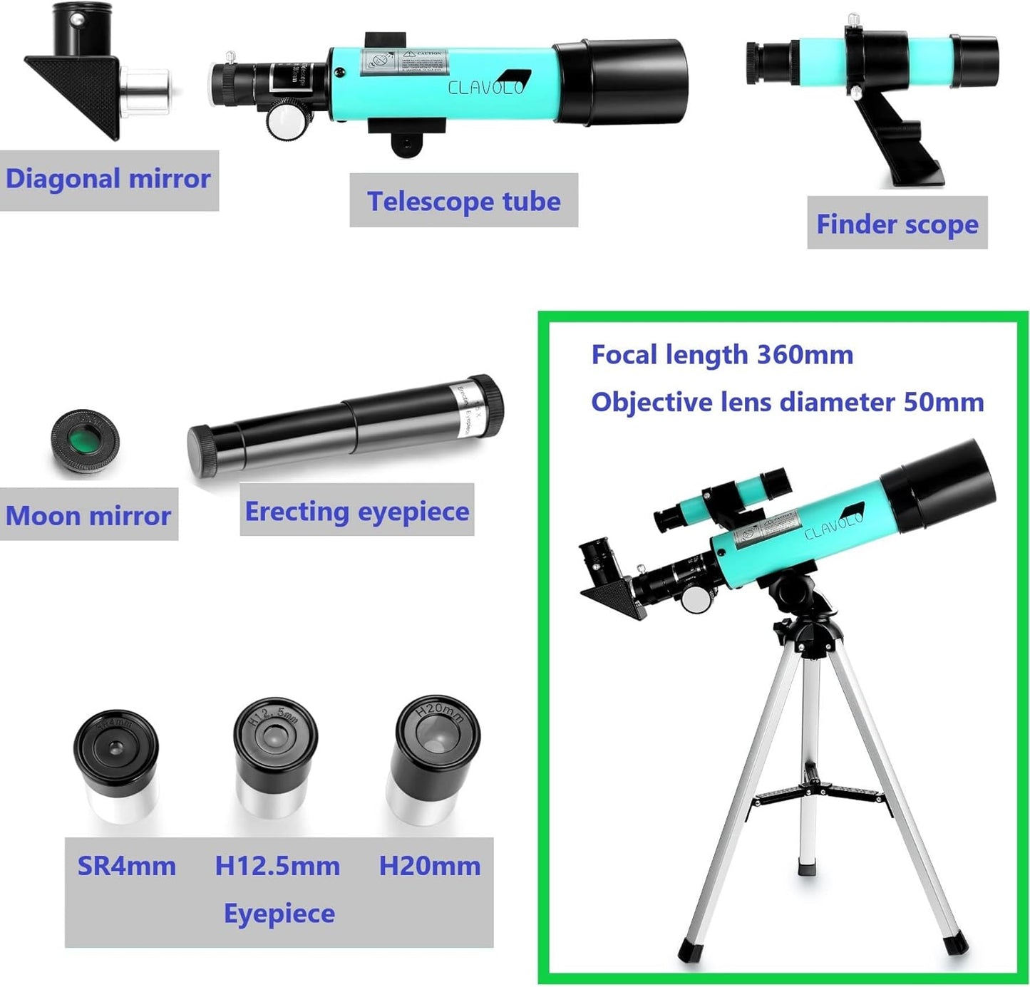 Refractor Telescope with Finder Scope for Kids & Astronomy Beginners, Travel Telescope with 3 Eyepieces Magnification 18X – 135X