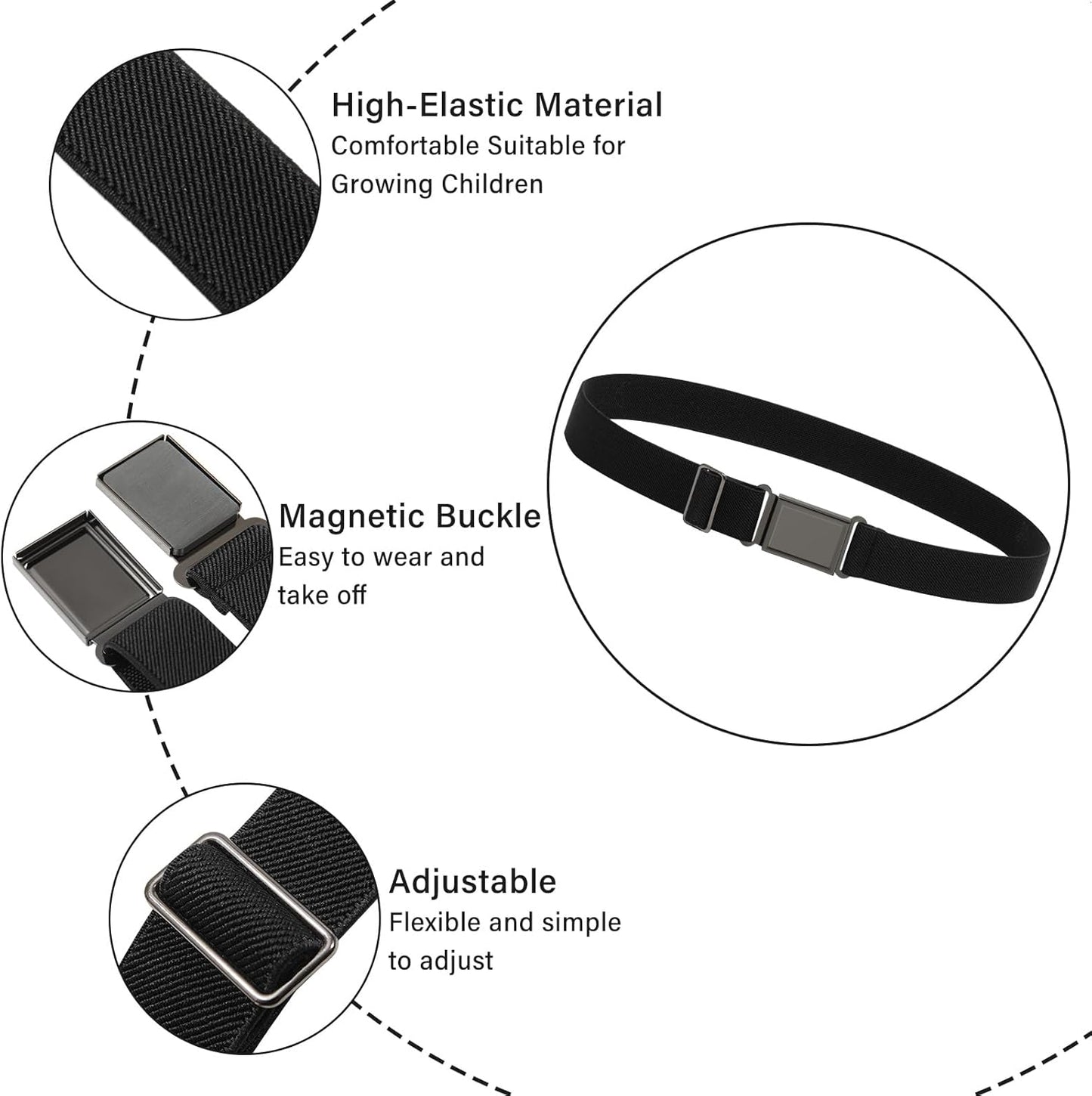 AWAYTR 3 PCS Kids Adjustable Magnetic Belts - Easy to Use Magnetic Buckle Belt for Boys and Girls