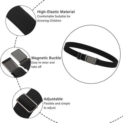 AWAYTR 3 PCS Kids Adjustable Magnetic Belts - Easy to Use Magnetic Buckle Belt for Boys and Girls