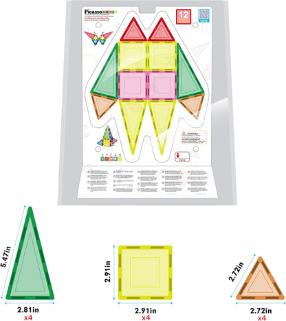 PicassoTiles 42pcs Magnetic Tiles Magnet Blocks See-Through Shape STEM Toys Building Block Educational Playset Compatible with Major Brand Tile -Starter Set for Boys and Girls Toddlers Ages 3+ PT42