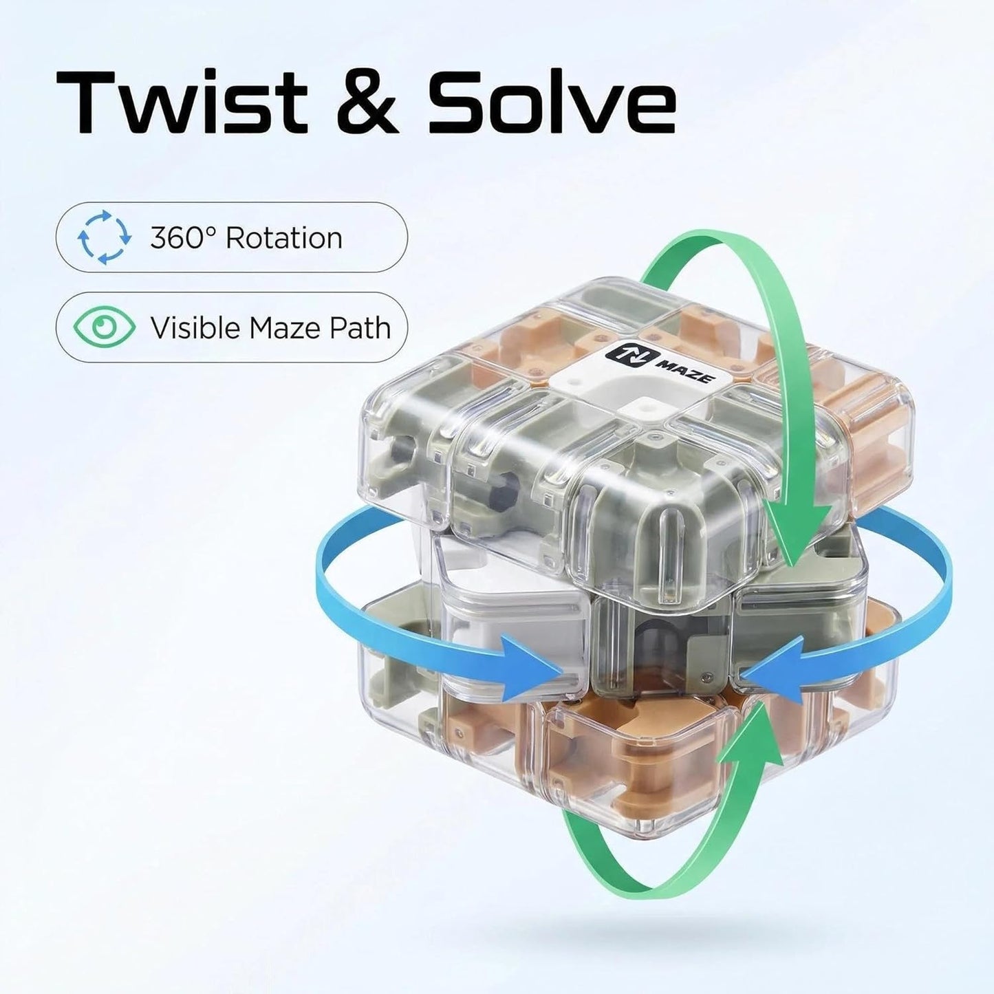 3D Maze Cube Puzzle Toy for Kids & Adults, Transparent Smart Brain Teaser Magic Cube Game, Educational STEM Fidget Toy, Stress Relief Gift for Boys Girls Ages 6-12