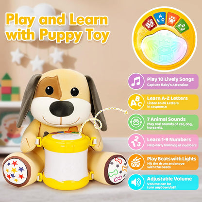 V-Opitos Stuffed Bear Musical Toys for Baby 6-12 Months+, Early Learning Light up Music Drum, Perfect Christmas Birthday Gifts for Boy & Girl Age 1, 2 Years Old