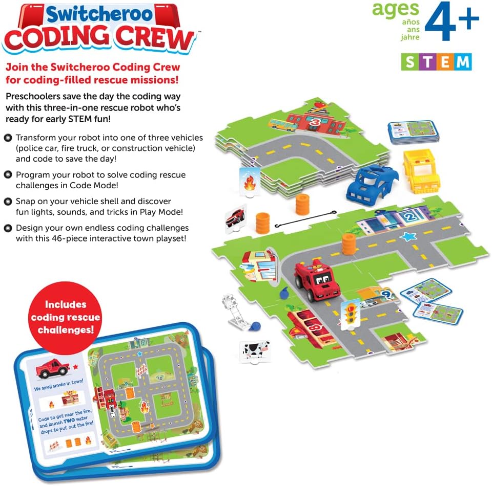 Learning Resources Switcheroo Coding Crew - Toddler Robot Toys, Coding for Kids, Kids Programmable Robot, Beginner Robotics Kit, STEM Programming, STEM Learning Toys