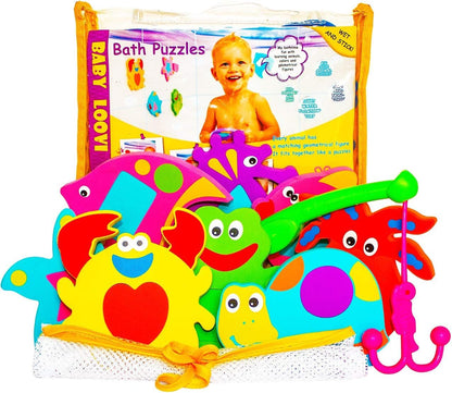Bath Foam Alphabet Letters Toys - Non-Toxic Bathtub ABC Letters for Kids Toddlers - Premium Educational Floating Animals Puzzles with Toy Organizer for Baby Boys Girls - Set of 52 Pcs