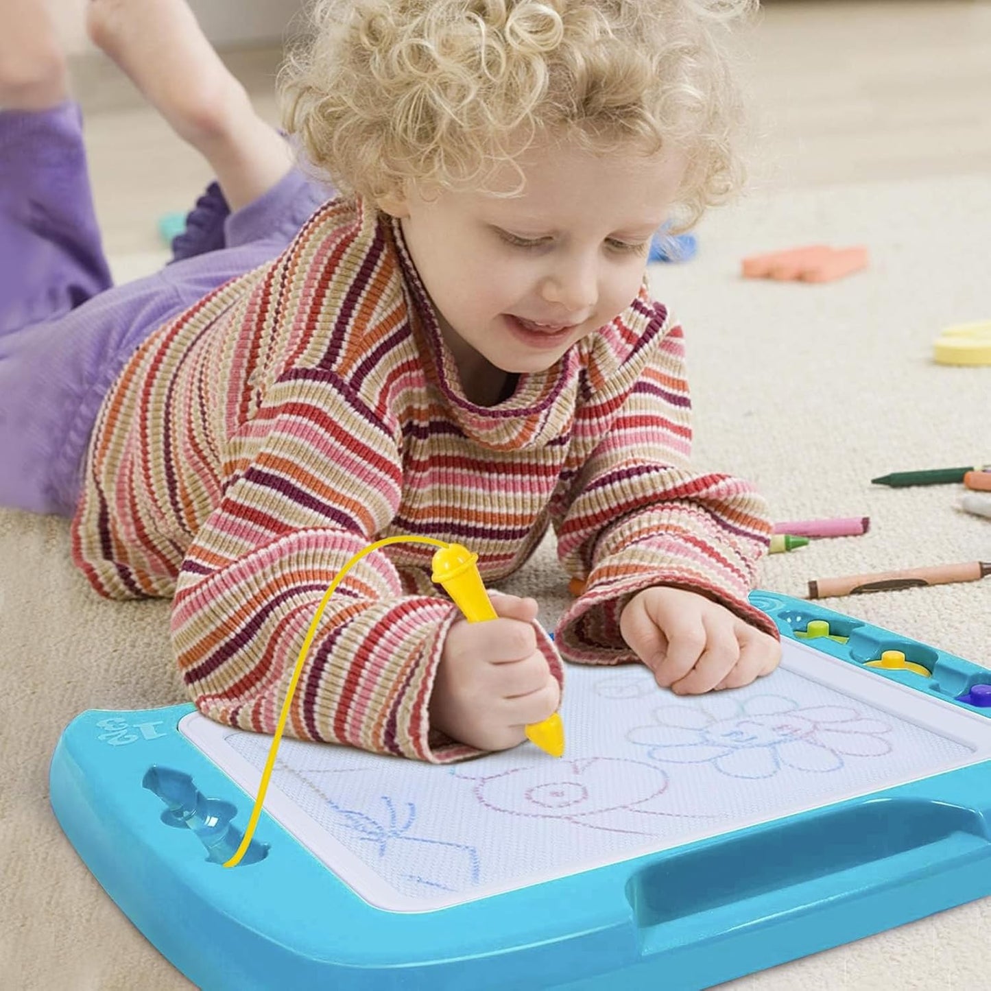 SGILE Toddler Toys for Kids, Large Magnetic Drawing Board for Birthday Gift, Toys for 1 2 3 4 Year Old Girls Boys, Etch & Sketch Pad with 4 Stamps, Learning and Educational, 16 ×13 in, Blue