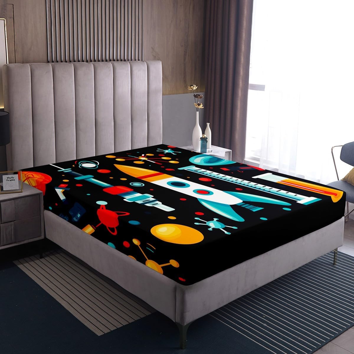Chemistry Bed Sheets for Kids Teens Girls Boys,Chemical Experiment Fitted Sheet Twin,Science Themed Sheets for Math Lovers,Chemistry Lab Bedding Set,White and Black