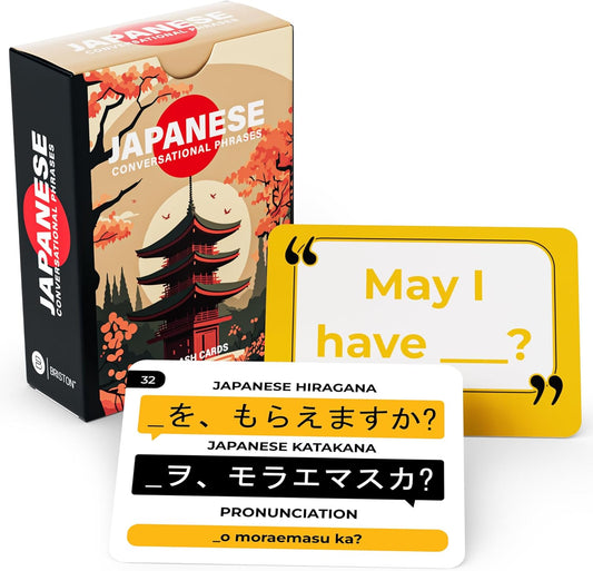 Briston Japanese Conversational Phrase Flash Cards – 75 Beginner Sayings with Audio Pronunciations Learn Japanese for Travel & Everyday Conversation Educational Language Learning Cards for Kids Adults