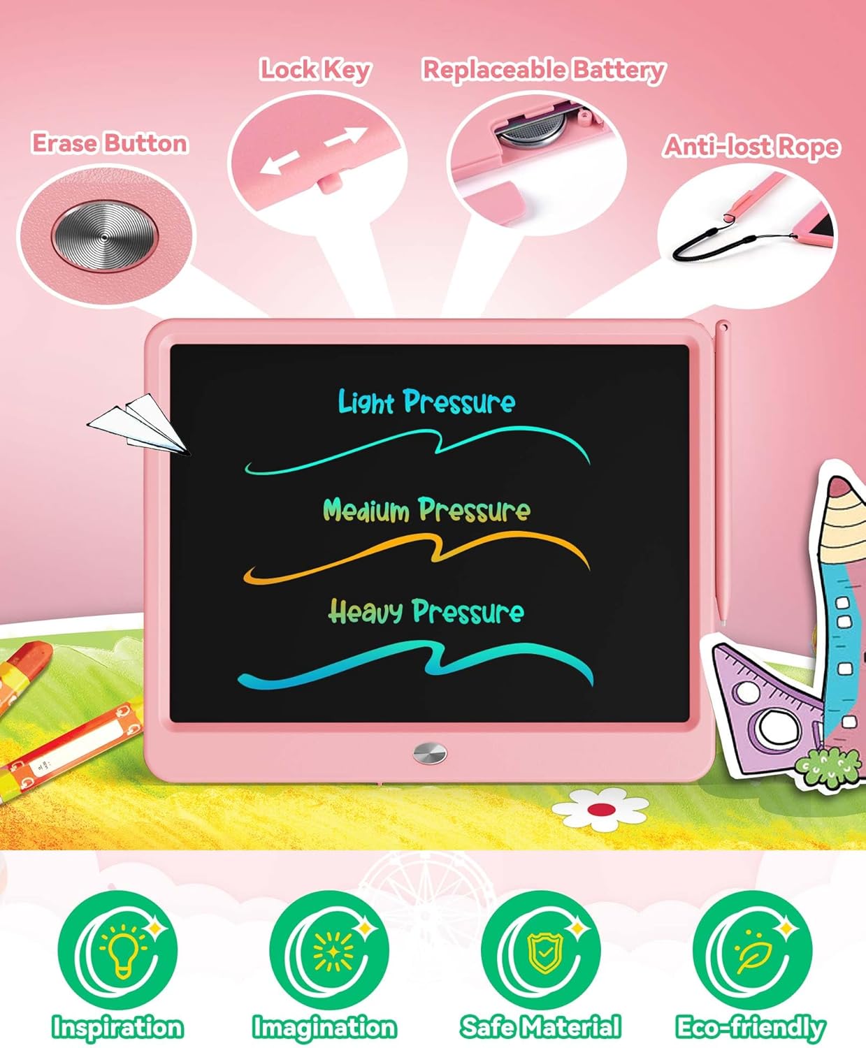KOKODI 15 Inch LCD Writing Tablet with Anti-Lost Stylus, Erasable Doodle Board Colorful Toddler Drawing Pad, Car Travel School Games Toys for 3 4 5 6 7 8 Kids, Birthday Gift for Girls Boys Blue