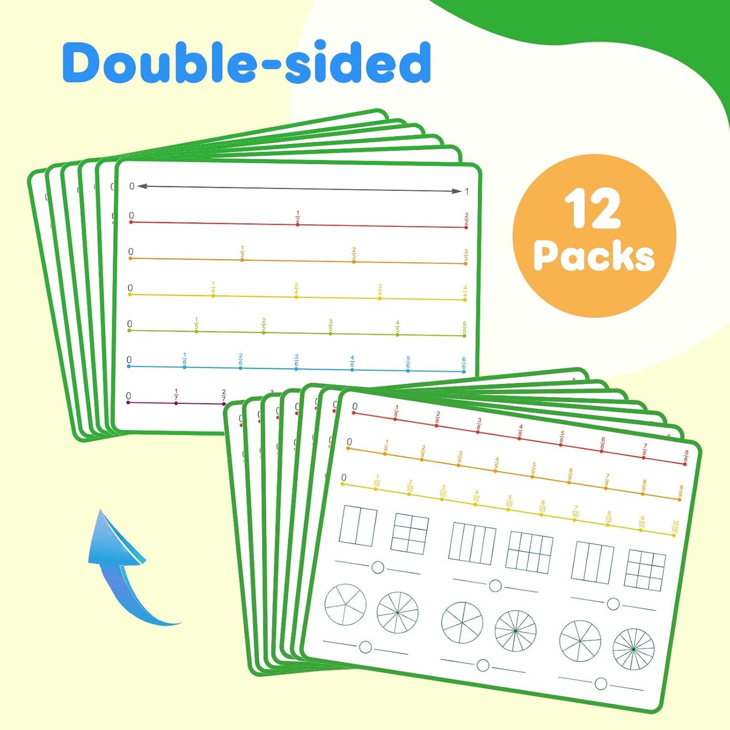 12 PCS Fraction Manipulatives Dry Erase Flash Cards Math Manipulatives, Fraction Circles Math Games for Kids Elementary School 1st - 6th Grade Homeschool Supplies Teacher Classroom Must Have