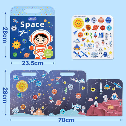 ASTARON Reusable Sticker Book for Toddlers, 88 Pcs Dinosaur Stickers Road Trip Activities Car Airplane Activities Travel Toys for Kids, Kids Quiet Time Activities (2-6 Age)