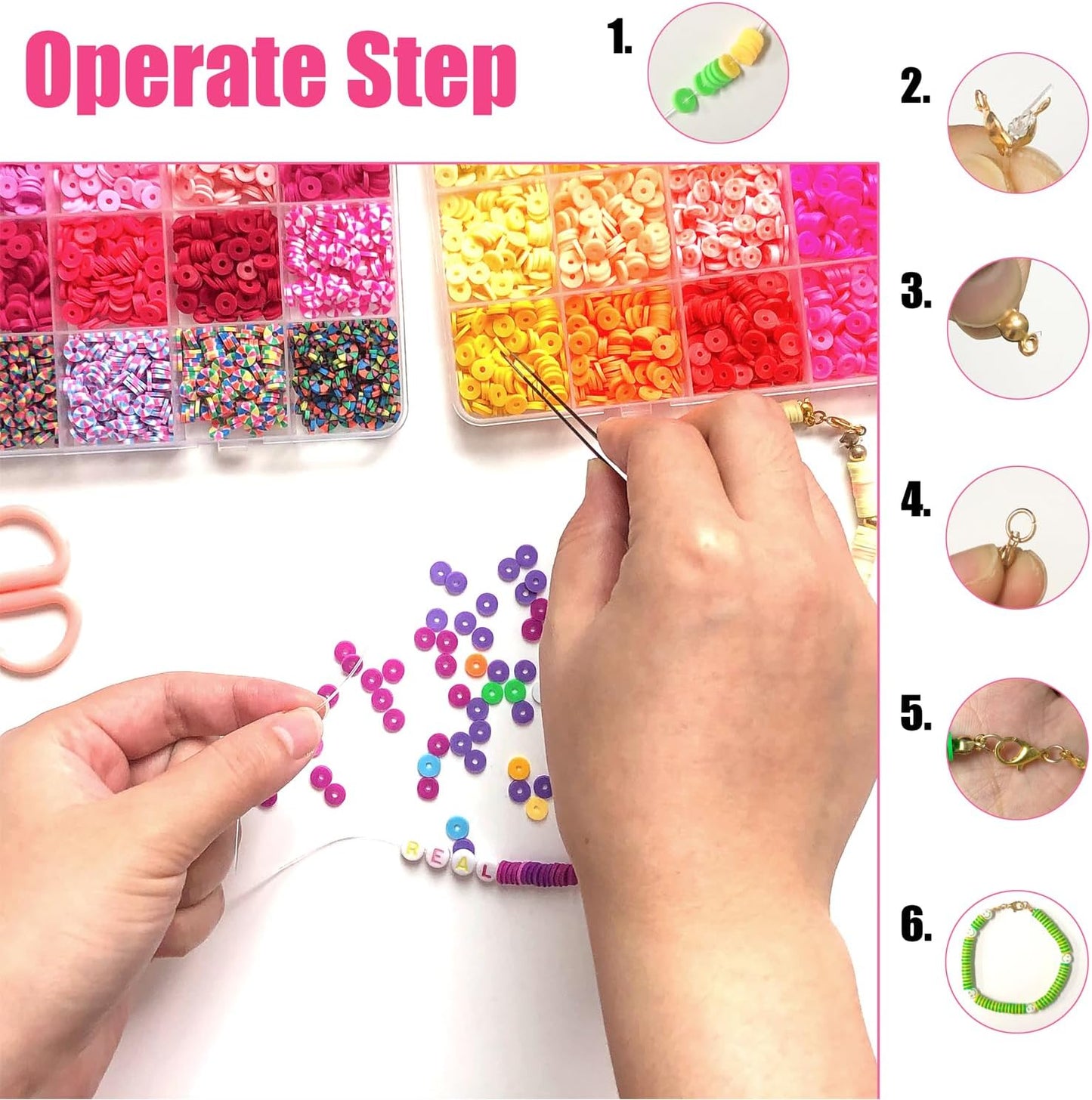 YMSDZHL 6000+PCS Clay Beads Bracelet Making Kit,24 Color DIY Flat Preppy Beads for Friendship Jewelry Making,Polymer Heishi Beads with Charms Gifts for Teen Girls Crafts for Ages 4-12