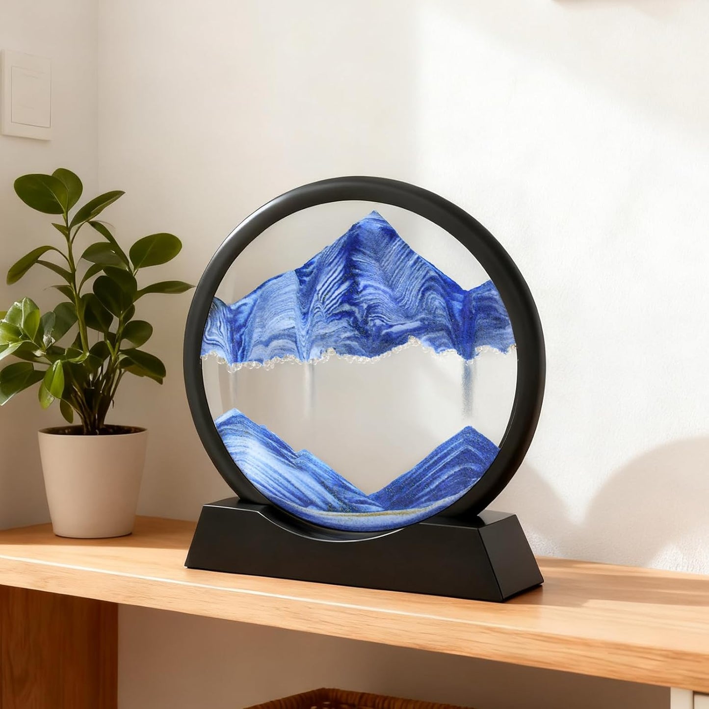 Wai Danie Moving Sand Art Picture 3D Hourglass Deep Sea Sandscape Liquid Motion Display Painting Flowing Sand Frame Relaxing Desktop Home Office Work Decor (Black, 12 Inches)