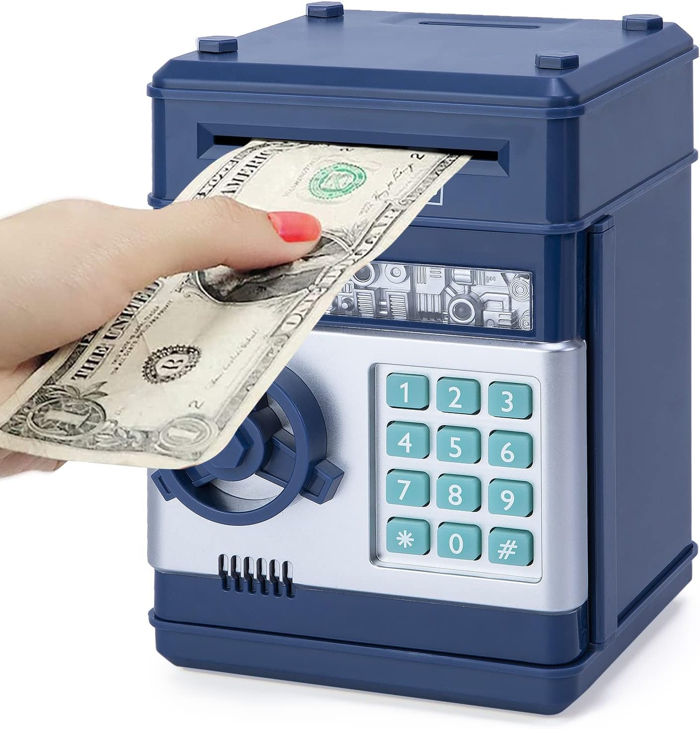 Refasy Piggy Bank Cash Coin Can ATM Bank Electronic Coin Money Bank for Kids Age 3-12, Money Savings Box Mini ATM Coin Bank Toys Gifts for 3 4 5 6 7 8 9 10 11 12 Year Old Boys Girls