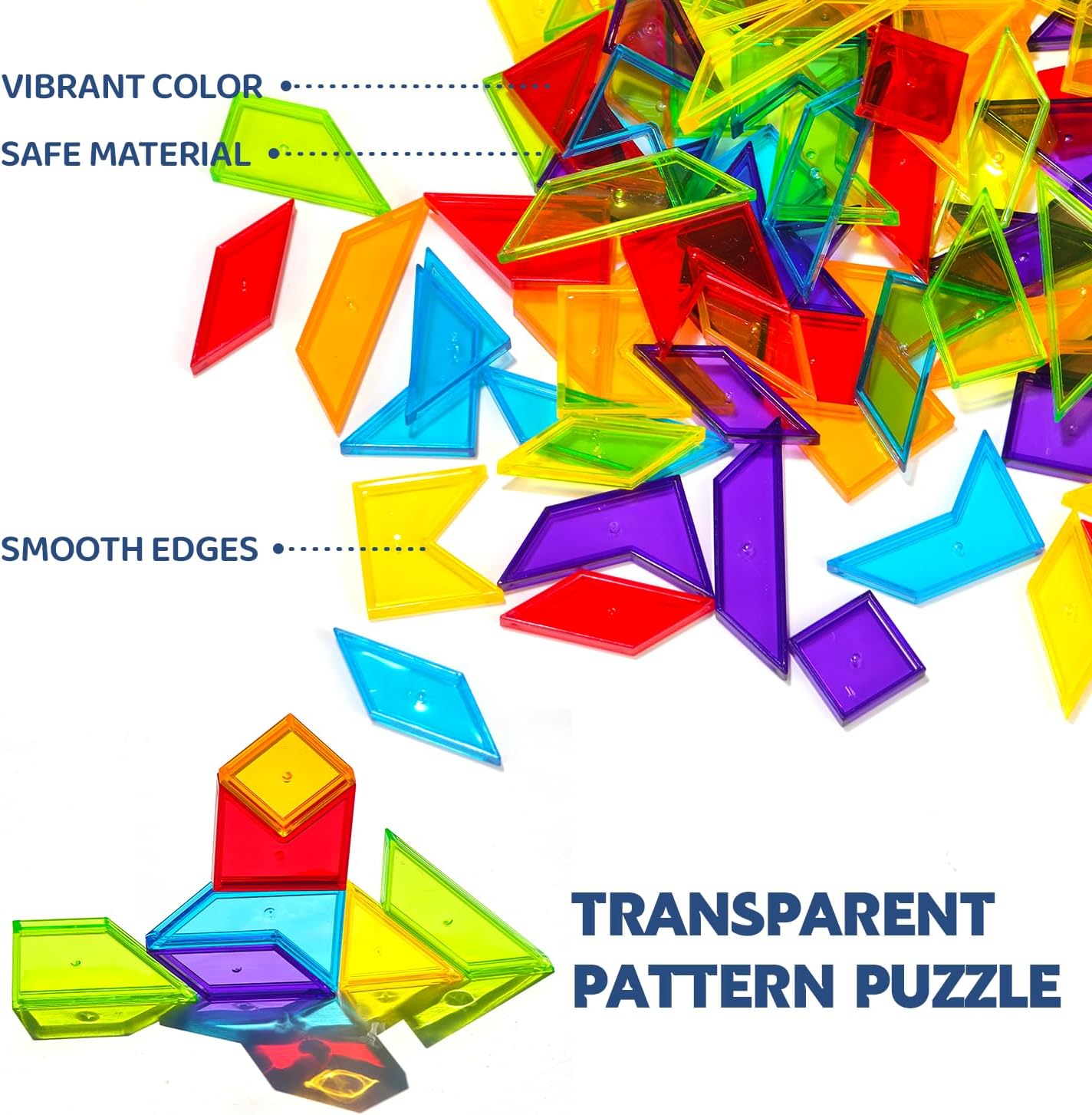 Pairez Toys Transparent Pattern Blocks, 126 Pcs Geometric Shapes Blocks, Tangram Puzzles, Practice Sorting Counting Patterning, Math Manipulatives for Kids, Back to School Supplies, Teacher Supplies