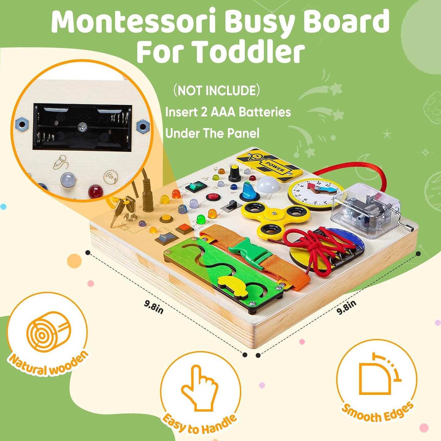 Montessori Wooden Busy Board Toys for 1 2 3 Boys Girls,Toddler Sensory Educational Fidget Board Travel Toy with LED Light Up Switches & Music Boxes, Locks for Kids Gifts