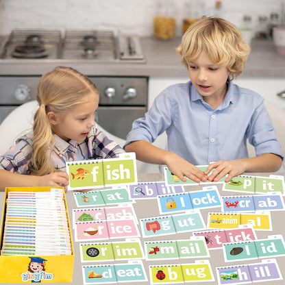 gisgfim 48 Word Family Build Book Read and Rhyme Flip Activity Book ABC Vocabulary Flash Cards Kindergarten Sight Word Learning Activities Learn to Read Games for Kids Homeschool Supplies(Cartoon)