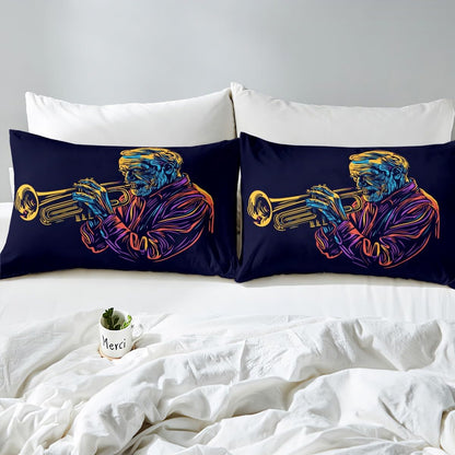 Drum Kit Comforter Cover Abstract Musical Instruments Bedding Set for Kids Boys Teens,Pop Music Duvet Cover Modern Rock Quilt Cover, Teal Laser Light Bedroom Decor Twin Size Blue Green Black
