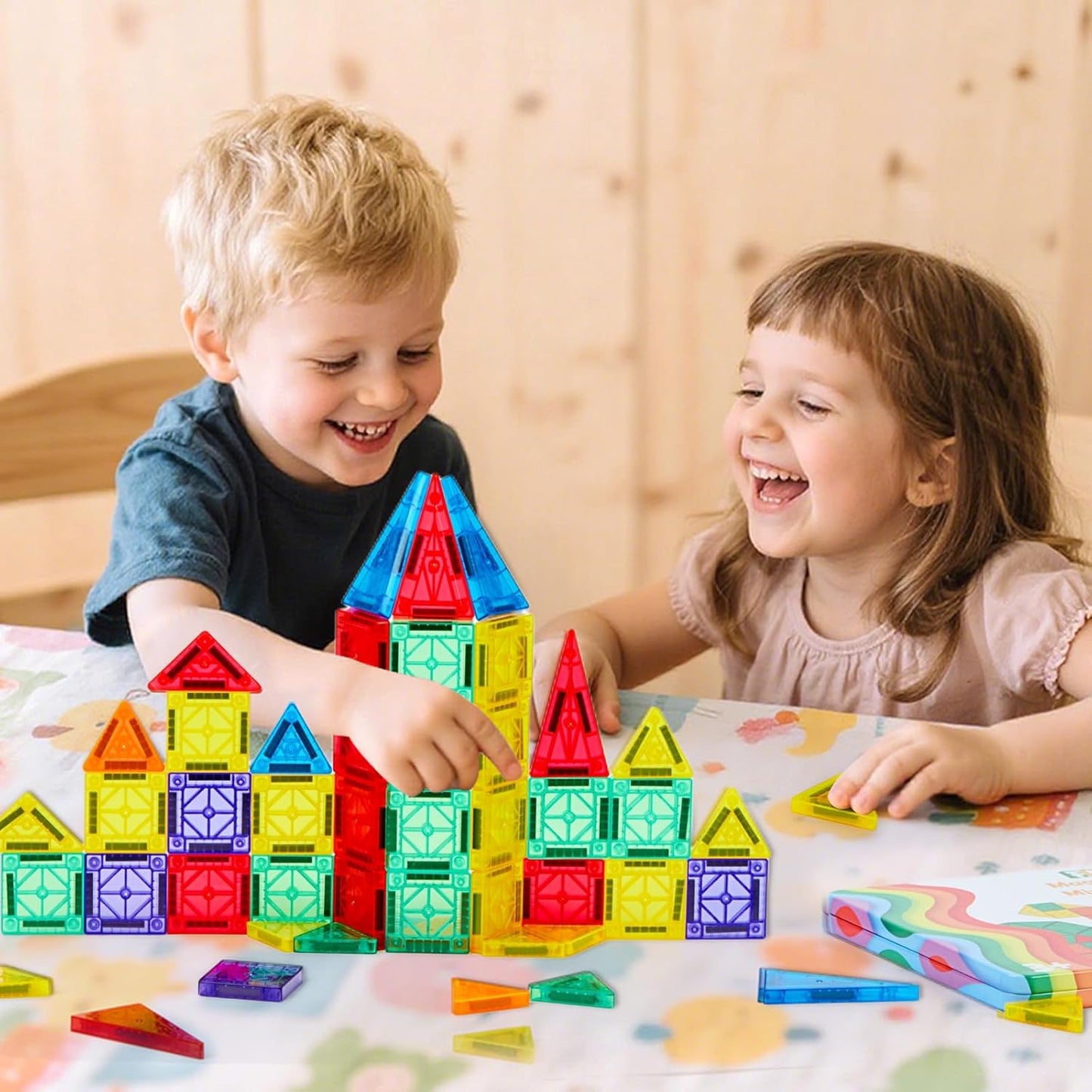 FNJO Magnetic Tiles, 110PCS Magnet Building Set, Magnetic Building Blocks, Construction STEM Learning and Playing Toys for Kids, Montessori Toy for Preschool Boys Girls
