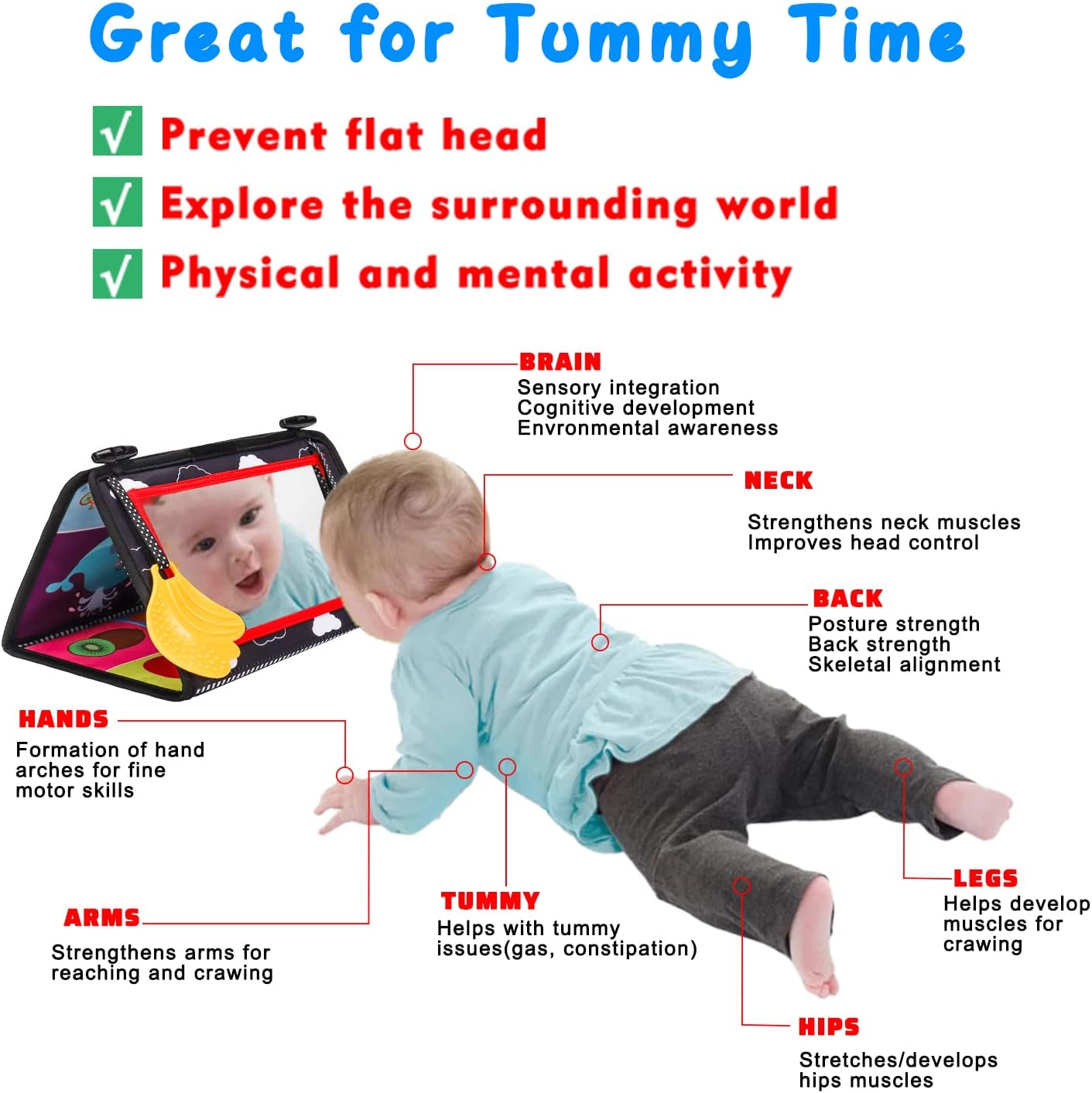 Baby Mirror Tummy Time Toys 0-6 Months with Crinkle Cloth Books Infant High Contrast Newborn Sensory Black and White Toy for 0-3 4 5 6 Months Must Haves Babies 3-6 6-12 Month Boy Girl Shower Gifts