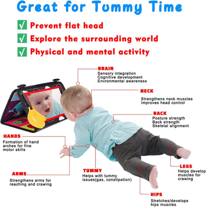 Baby Mirror Tummy Time Toys 0-6 Months with Crinkle Cloth Books Infant High Contrast Newborn Sensory Black and White Toy for 0-3 4 5 6 Months Must Haves Babies 3-6 6-12 Month Boy Girl Shower Gifts