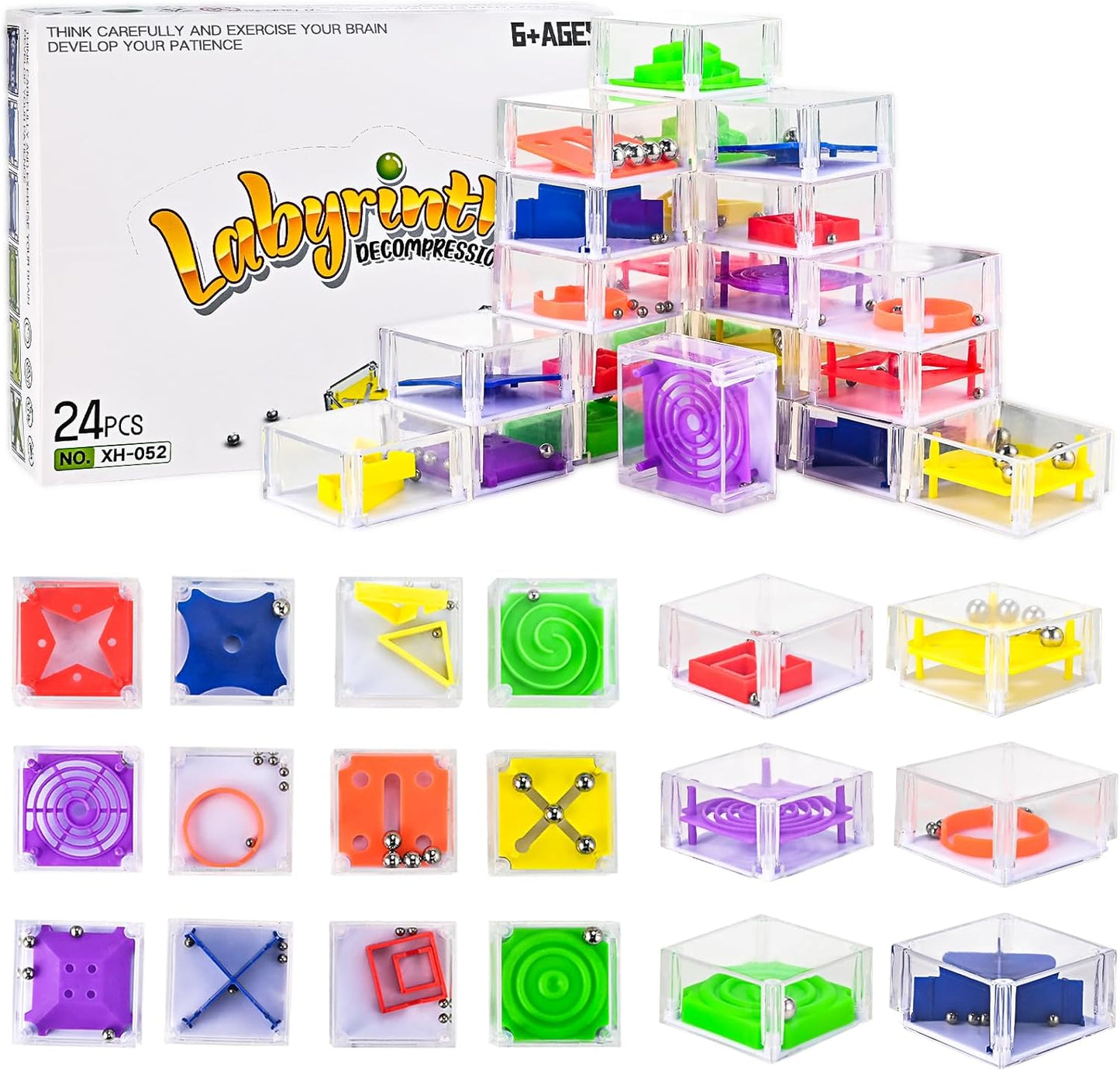 GOLDGE 24 Pcs Balance IQ Maze Game Toy Set - Mini 3D Brain Maze Puzzle Cubes in a Box. Fun Party Favor Games and Ideal Prizes for Kids and Adults