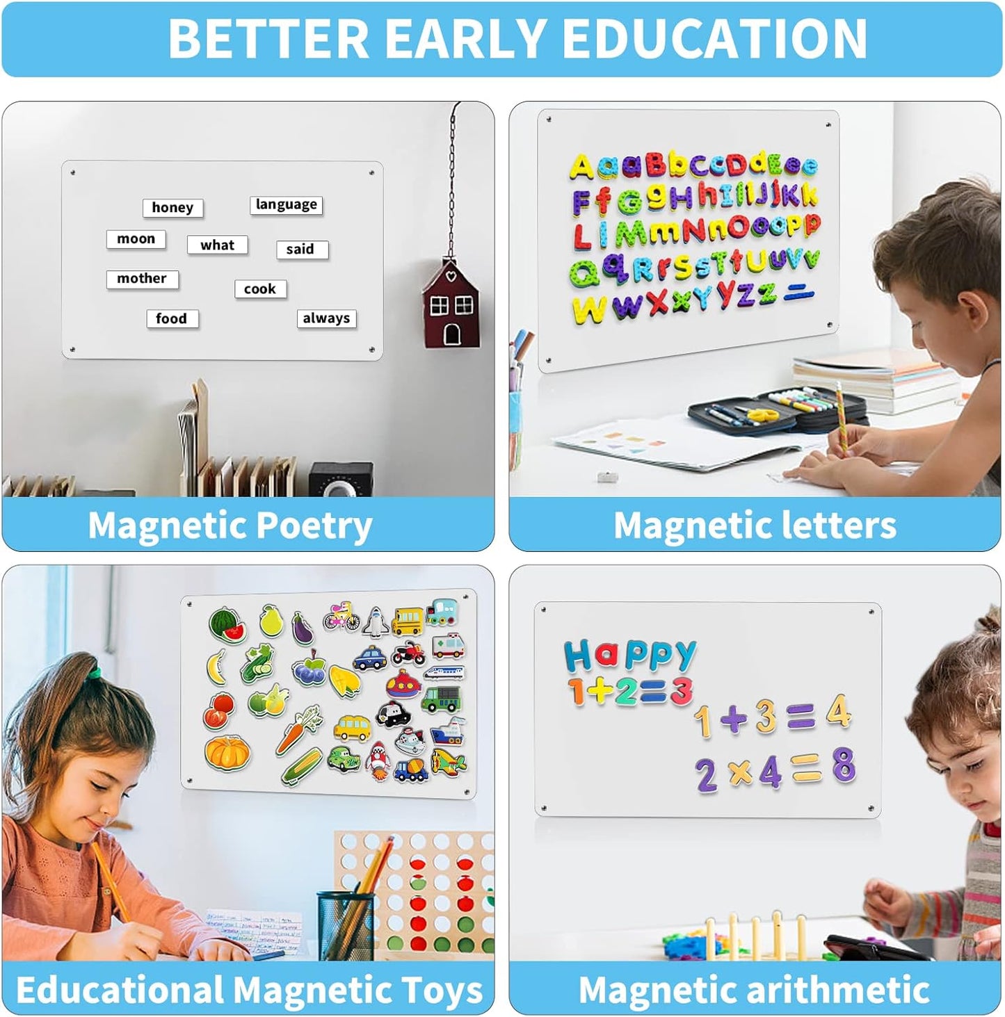 17.7" x 11.8" Black Metal Magnetic Board - Magnet Bulletin Board to Display Magnetic Letters Numbers Animal, Poetry, Spice Jars, Notes, Photos, Suitable for Wall, Refrigerator, Cubicle, Cabinet