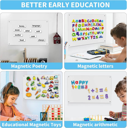 17.7" x 11.8" Black Metal Magnetic Board - Magnet Bulletin Board to Display Magnetic Letters Numbers Animal, Poetry, Spice Jars, Notes, Photos, Suitable for Wall, Refrigerator, Cubicle, Cabinet