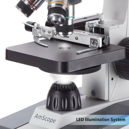 AmScope M150C / M150C-I 40X-1000X All-Metal Optical Glass Lenses Cordless LED Student Biological Compound Microscope
