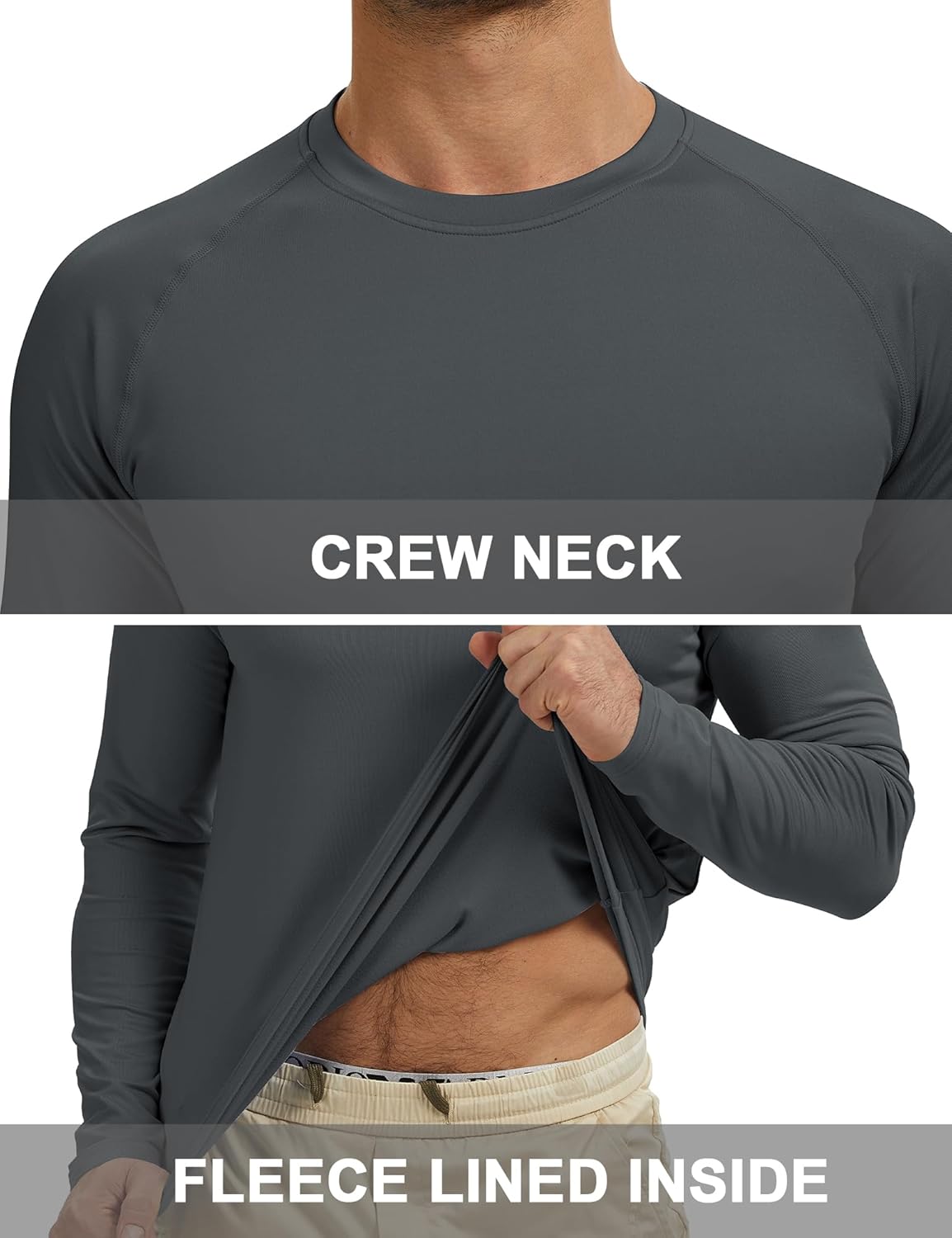 Men's Thermal Shirts Long Sleeve Fleece Lined Crew Neck Base Layer Athletic Workout Tops