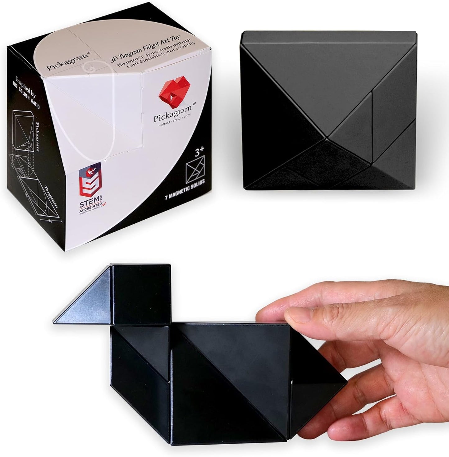 Pickagram Tangram 3D Magnetic Puzzle for Kids (8-12), Adults & Seniors | STEM Certified Fidget Puzzle - Magnetic Pattern Blocks for Cognitive Development, Creativity & Focus - Random Mix