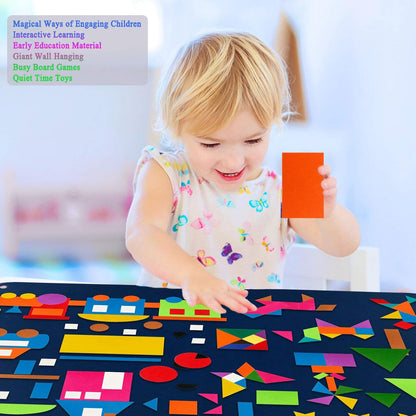 Craftstory 144 Pcs Shapes Felt-Board for Toddlers, Preschool Classroom Must Haves Learning Activities Tangram Toys Teacher Aide 3.5 Ft Large Wall Hang Sensory Activities Kit