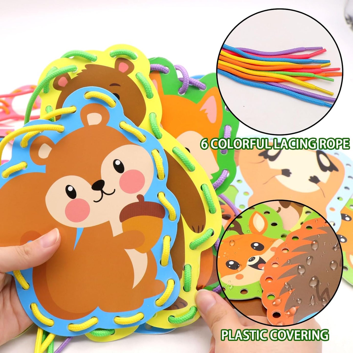Omlisca Woodland Animals Lacing Cards for Kids 12 Pack Forest Animals Sewing Cards Owl Fox Bear Woodland Theme Party Decor Arts and Crafts Gifts for Toddler Preschool Developing Imagination Supplies
