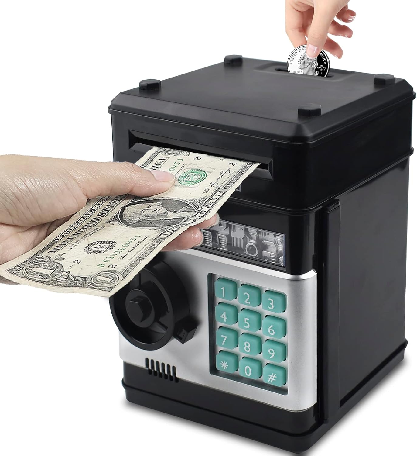 Mini ATM Piggy Bank ATM Machine Best Gift for Kids,Electronic Code Piggy Bank Money Counter Safe Box Coin Bank for Boys Girls Password Lock Case (Rose Gold)