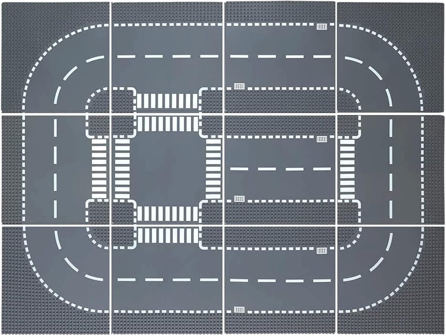 Road Base Plates for City Street Building Block, 12 Street Plates, 10"x10" Road Baseplates