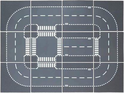 Road Base Plates for City Street Building Block, 12 Street Plates, 10"x10" Road Baseplates