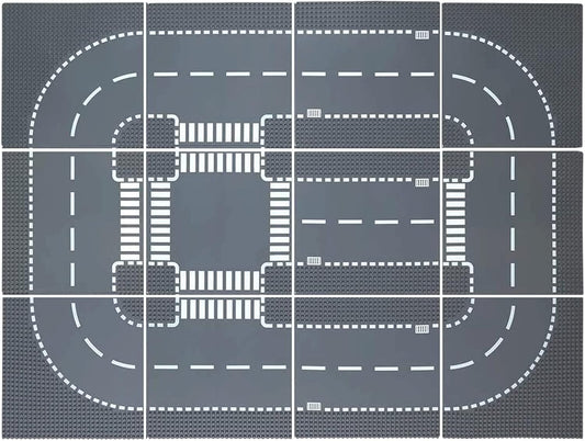 Road Base Plates for City Street Building Block, 12 Street Plates, 10"x10" Road Baseplates