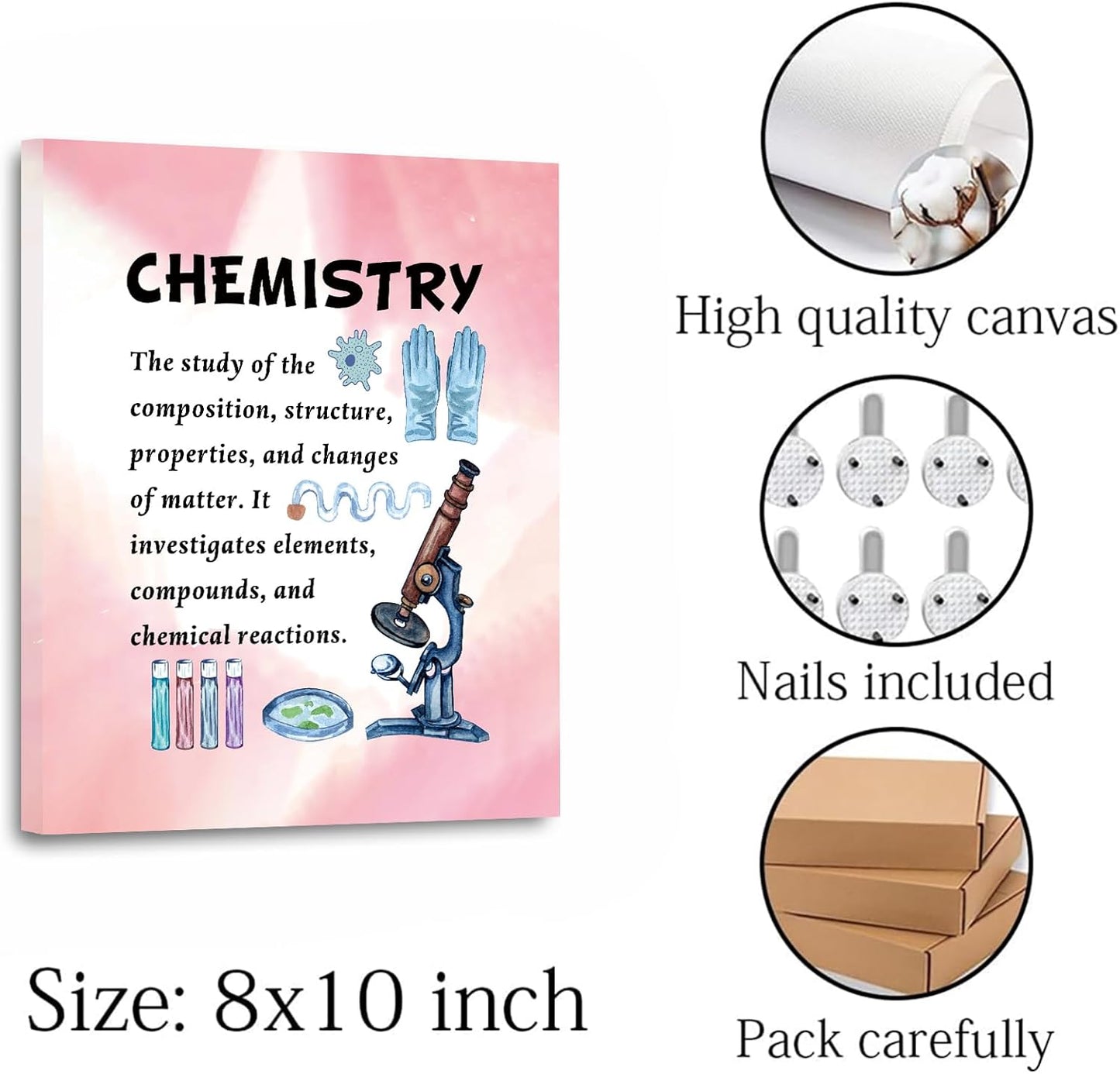 ZHAXFA Science Wall Art Canvas Prints,Biochemical Science Art poster,Microbiology Chemistry Wall Prints,Boho Classroom Wall Art,School Laboratory Decoration Set of 4 (Unframed 8x10 inches)
