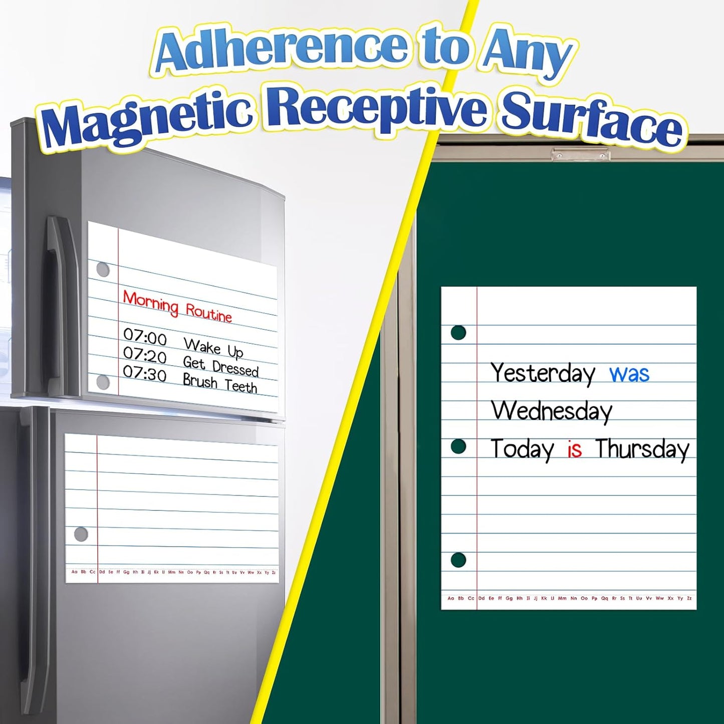 Aizweb Giant Magnetic Lined Notebook Paper,2 Dry Erase Sheets,Total Area 17" x 21.5",Handwriting Practice for Classroom Whiteboard,Chart Paper Teacher Must Have Homeschool Teaching Supplies
