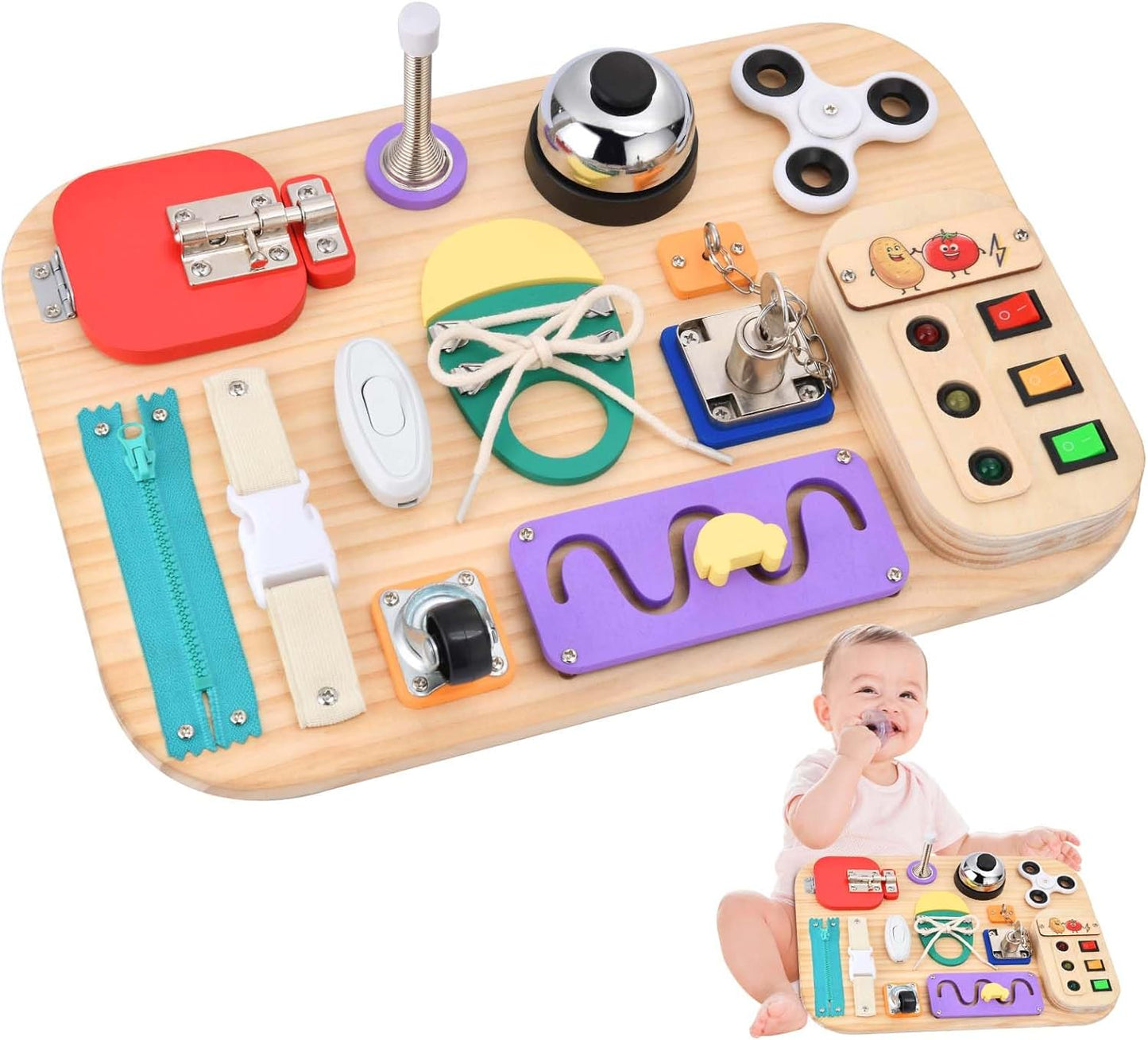 Potatomato Montessori Busy Board - Wooden Sensory Toys for Toddlers for 1 2 3 4 Years -Activity Board Toys for Fine Motor Skills - Educational Fidget Toys for Boy & Girl - Birthday Gifts