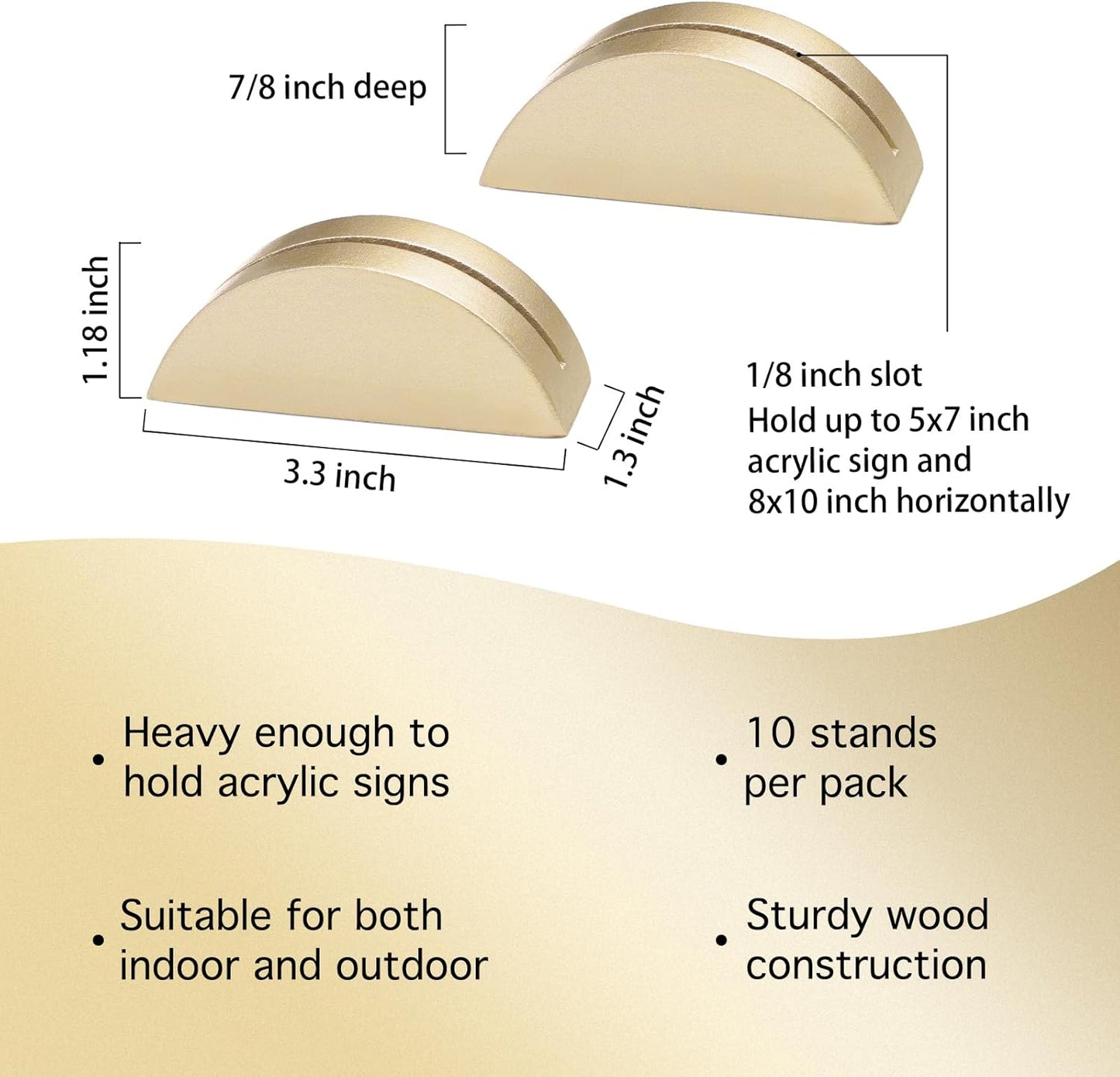 UNIQOOO 10 Pack 4" Gold Birch Wood Stands for Wedding Acrylic Sign, Wood Table Number Holders for 1/8 Thick Acrylic Sheets | Wedding Display Stand, Card Holder for Bar Menu, Retail Sign, Party