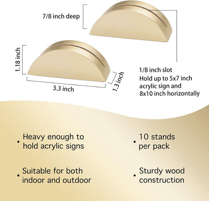 UNIQOOO 10 Pack 4" Gold Birch Wood Stands for Wedding Acrylic Sign, Wood Table Number Holders for 1/8 Thick Acrylic Sheets | Wedding Display Stand, Card Holder for Bar Menu, Retail Sign, Party