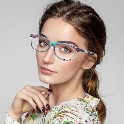 CLASAGA Progressive Multifocus Reading Glasses for Women, Pattern Print Blue Light Block Stylish Ladies Computer Readers